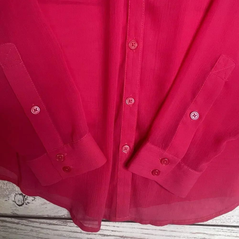 Torrid Chiffon Buton Down Size 1X Long Sleeve Blouse Pink BOHO - Picture 6 of 16
